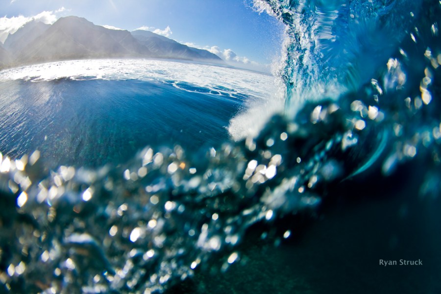 tahiti. teahupoo surf. fisheye. mountain. pacific ocean.